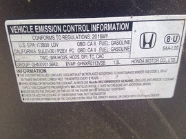 2016 HONDA CIVIC, GRAY, EX-L MODEL, 1.5L TURBO, AT.  A25189